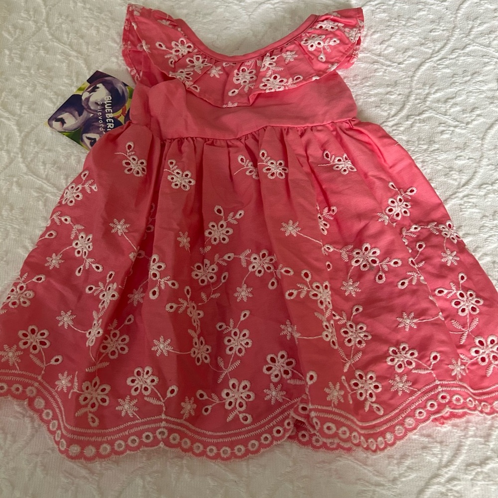 Blueberi Boulevard Coral Dress with White Embroidery